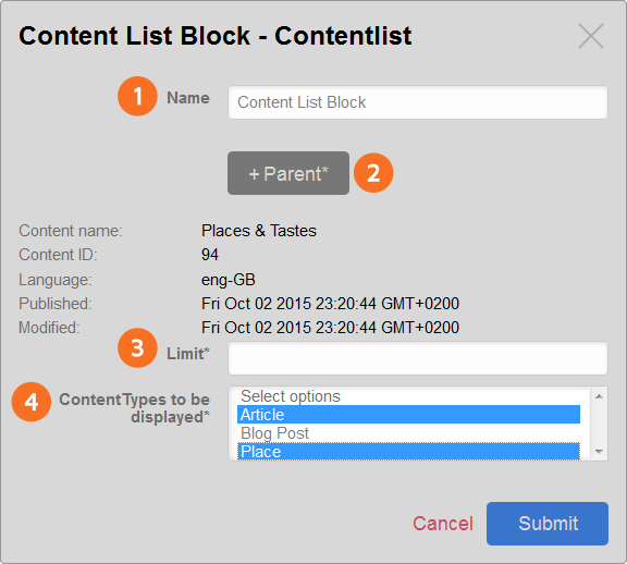 Content list configuration window