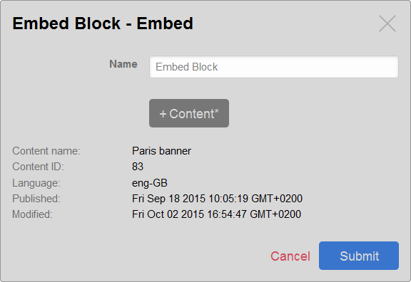 Embed Block configuration window