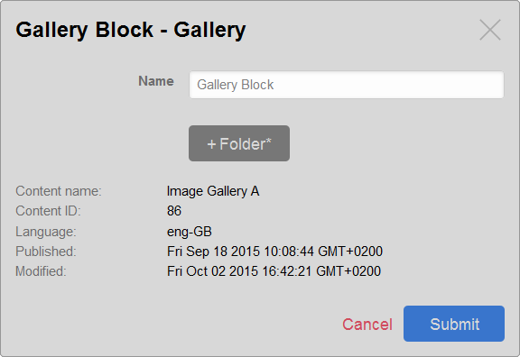 Gallery Block configuration window