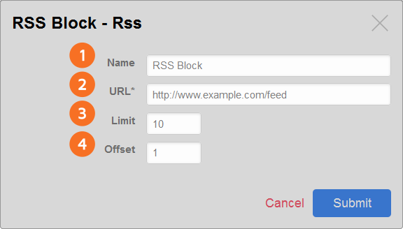 RSS Block configuration window