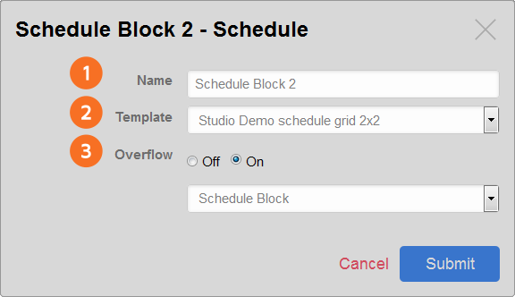 Schedule Block configuration window