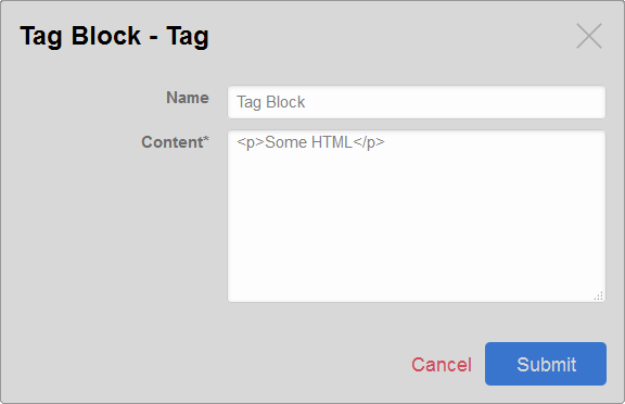 Tag Block configuration window