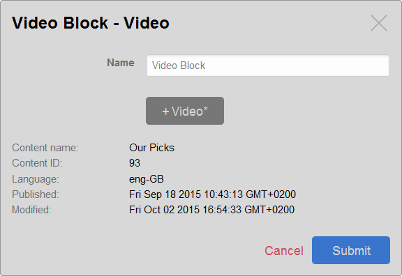 Video Block configuration window