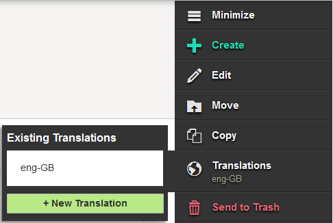 Menu options for adding a new language version to Content