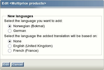The reduced language selection interface.