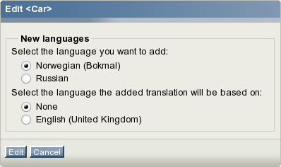 The language selection interface for class attribute names.