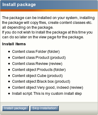 Displaying a custom install script in the list of items during the package installation process