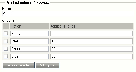 Object attribute edit interface for the "Option" datatype.