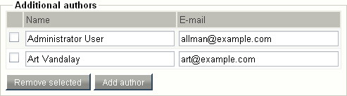 Object attribute edit interface for the "Authors" datatype.