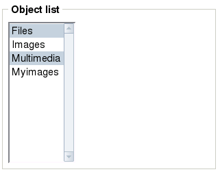 Object attribute edit interface for the "Object relations" datatype (multiple selection list).