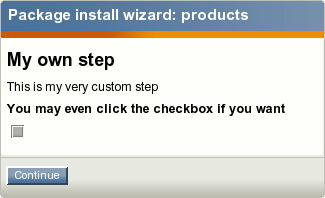 Displaying a custom wizard step during the package installation process