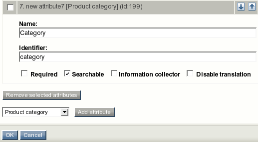Class attribute edit interface for the "Product category" datatype.
