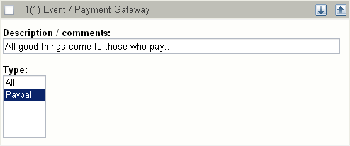 Edit interface for the "Payment gateway" event.