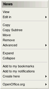 Content structure popup menu.