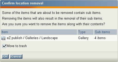 Removal confirmation dialog.