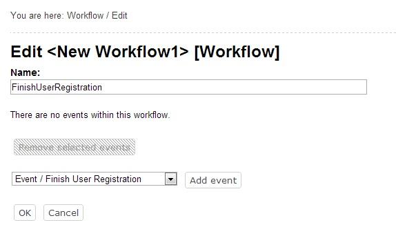 Creating Workflow Finish User Registration